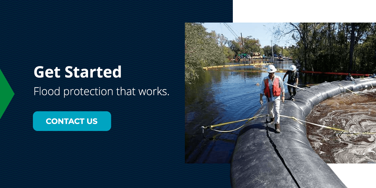 Flood protection that works with Aqua Dam's water-filled cofferdams.